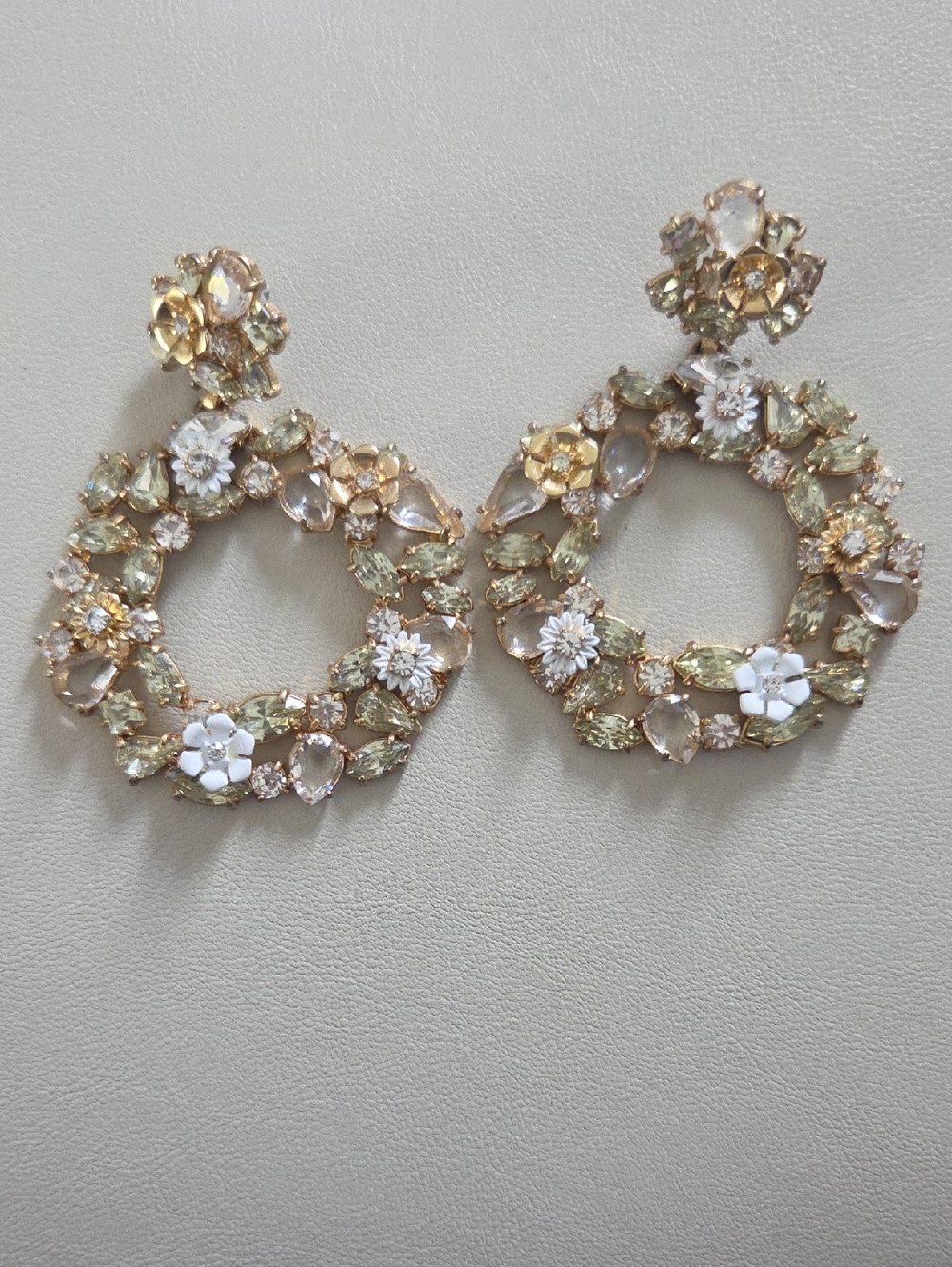 J. Crew  Watsui Gold Floral Crystal Statement Earrings